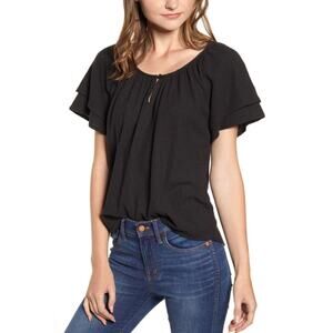 Madewell Texture & Thread Tiered Sleeve Top Black XS